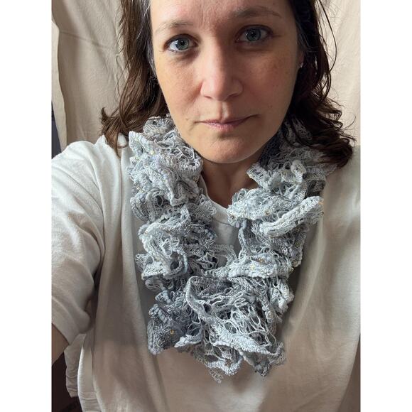 Flirty Ruffle Scarf Infinity scarf cowl neck scarf Frilly Scarf Crochet Handmade - Picture 7 of 9